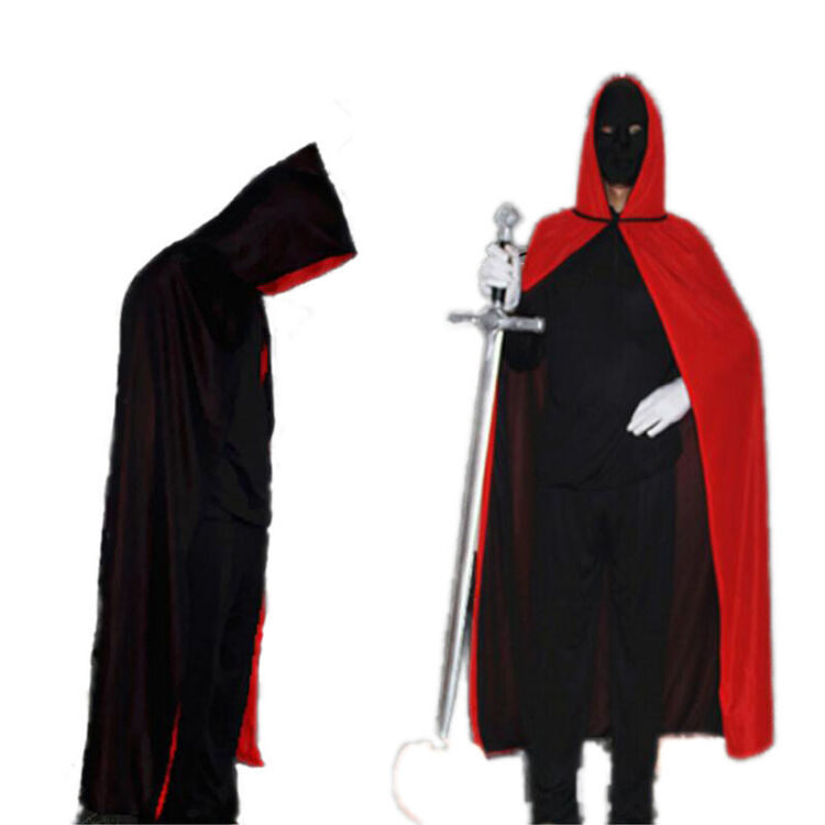 闪雷万圣节死神斗篷加大加长披风黑红双面披风巫师袍吸血鬼服装 成人