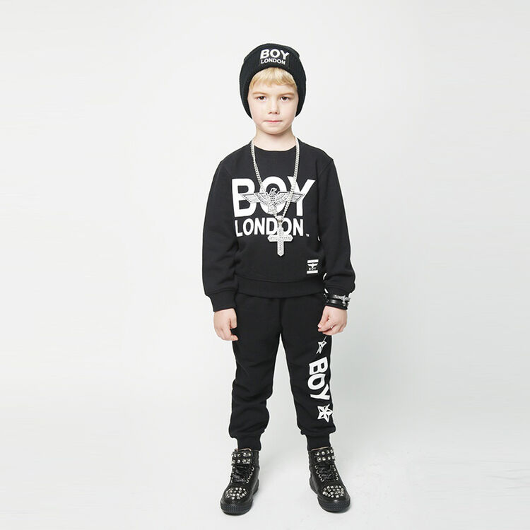 boylondon韩国潮牌童装卫衣秋冬款 黑色老鹰印花男女同款b53mt04k89