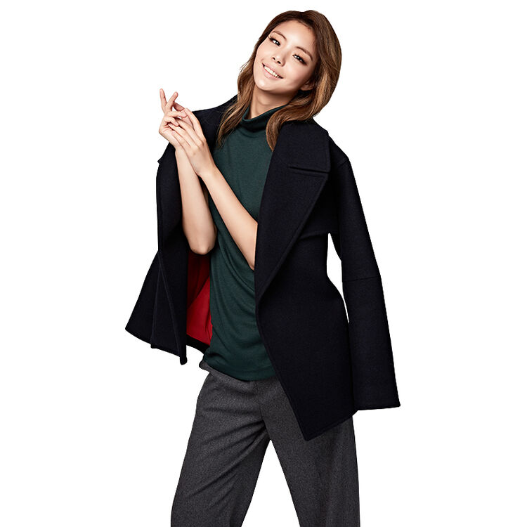 2017新品韩国rookie bud柳丁装饰腰带收腰加厚大翻领短款羊毛呢大衣