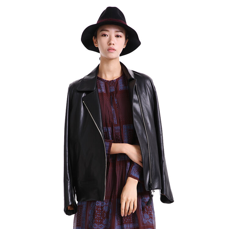 2017新品韩国rookie bud流苏拉链扣经典款羊皮夹克外套 黑色