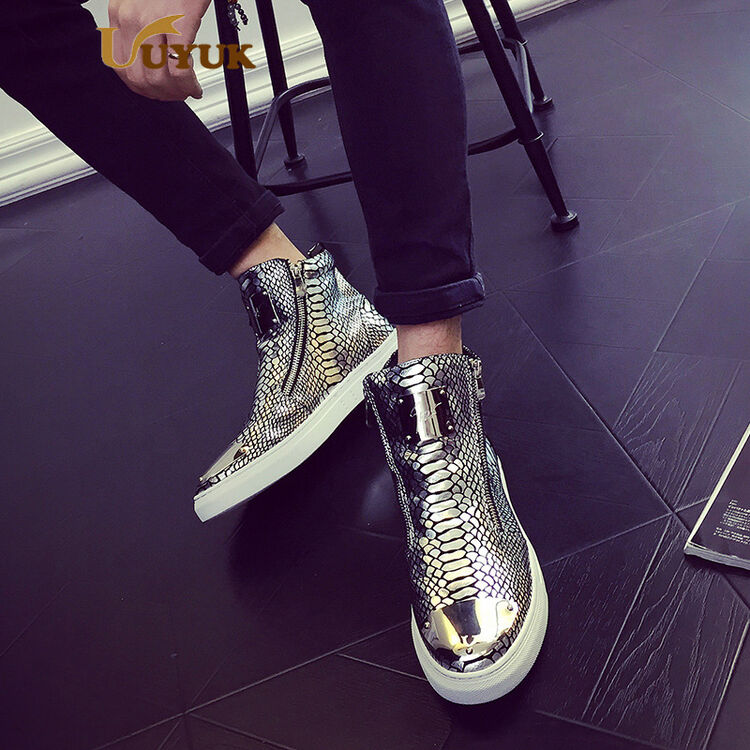 uyuk 秋冬夜店演出鞋dj鞋男个性亮面夜店潮流高帮鞋板鞋柳丁鞋鬼步