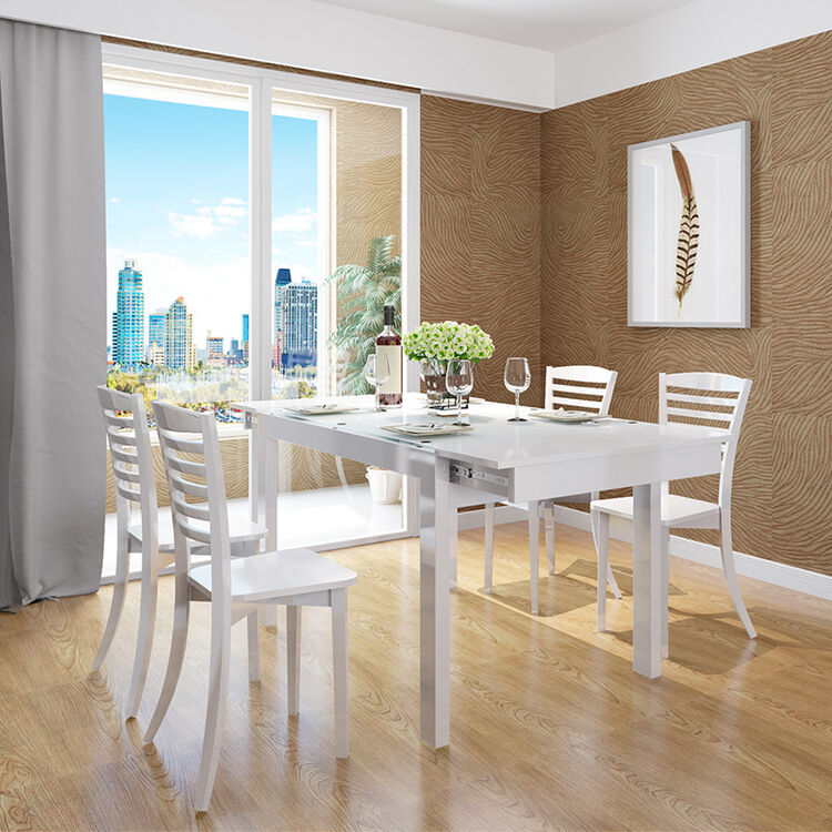 红苹果家具 简约现代 餐厅家具 餐桌 餐椅 饭桌 一桌四椅组合套装 白