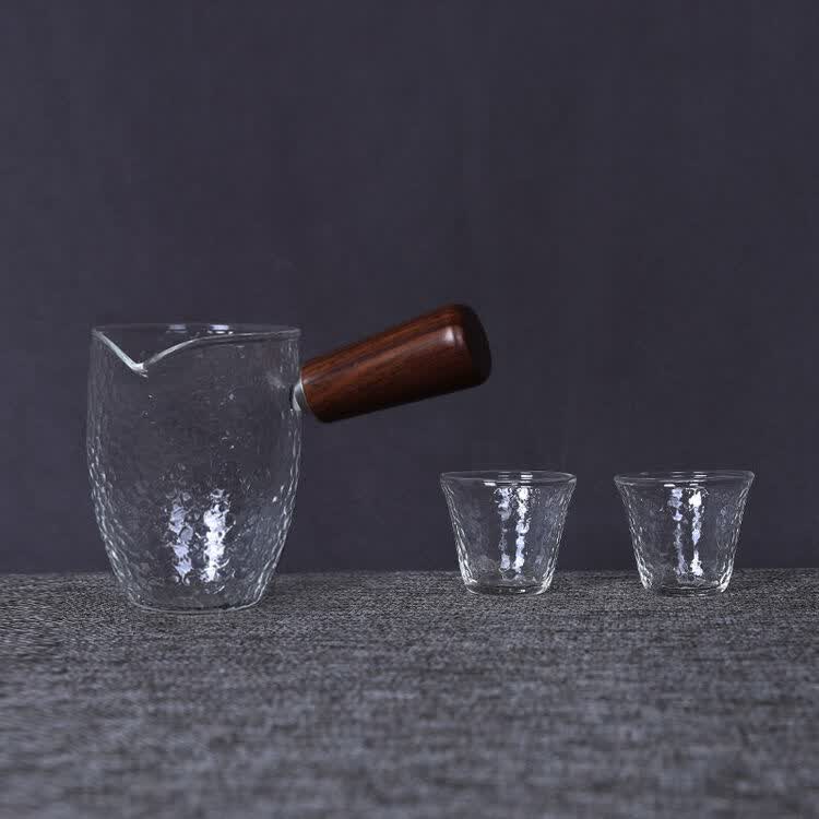 玻璃侧把公道杯防烫分茶器茶具配件加厚耐热公杯 高款 2个品茗杯