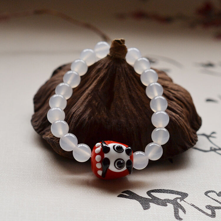 祥空 手工制双面达摩珠配白玛瑙手链 单圈手串