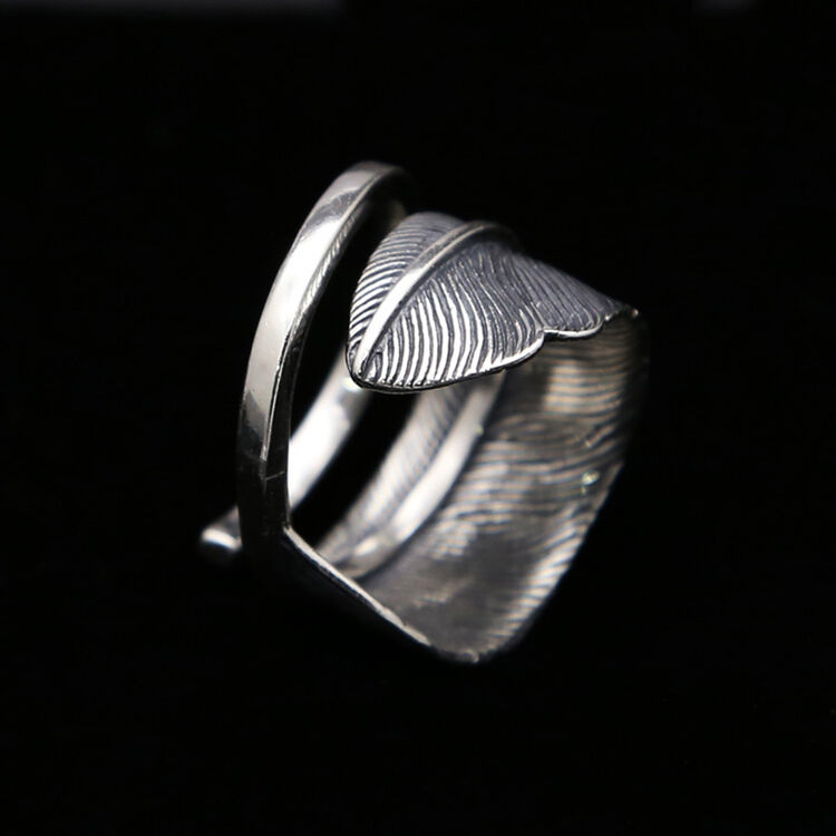 凡丘珠宝 s925纯银高桥吾郎goros羽毛戒指男士韩版时尚饰品泰银宽版