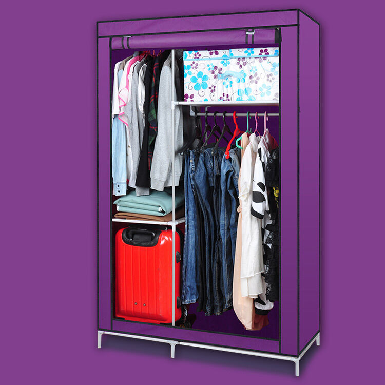 衣柜时尚简约折叠收纳储物柜加固组合衣柜双人布衣橱cls14844yz 紫色