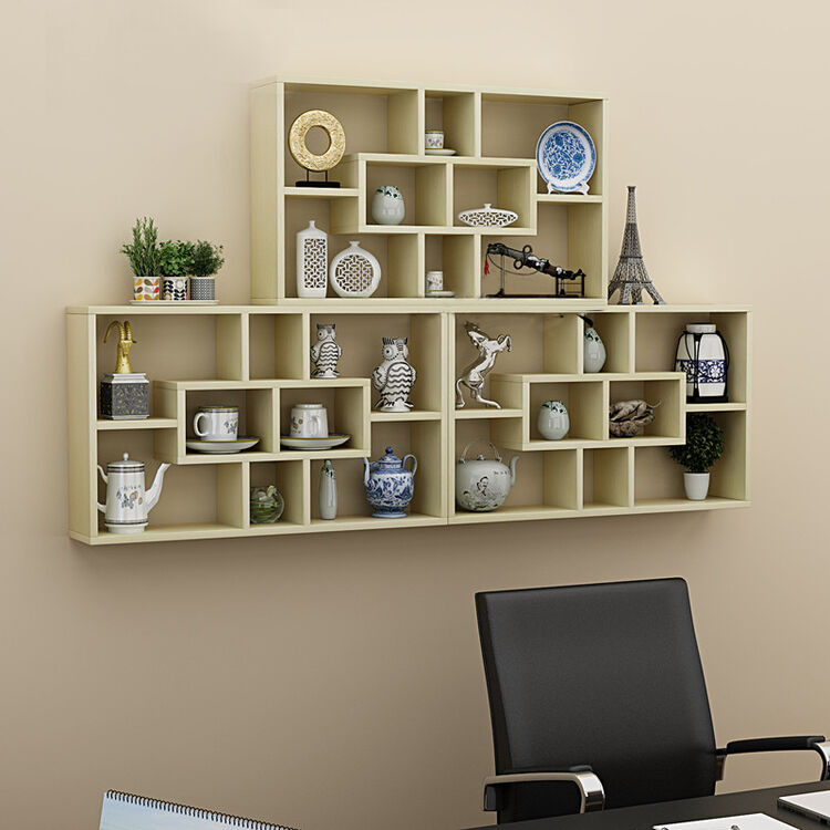 杨派 墙上置物架酒架现代简约墙上搁板创意格子古董架客厅茶具架 白枫