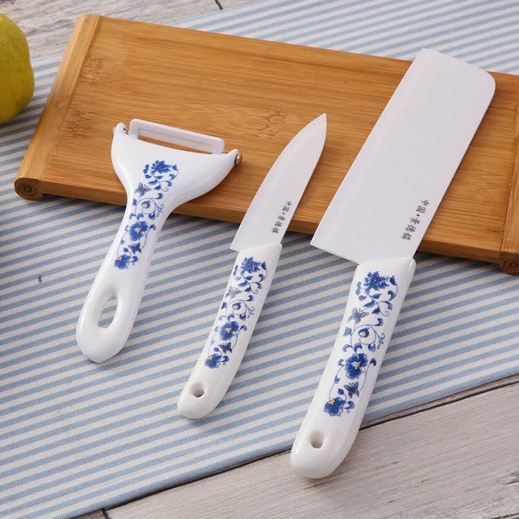 景泊 景德镇陶瓷刀刨刀3件套 陶瓷水果刀 送刀套迷你水果刀削皮套装