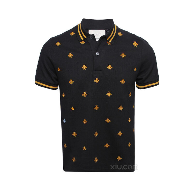 gucci古驰 男士刺绣短袖polo衫 黑色 m