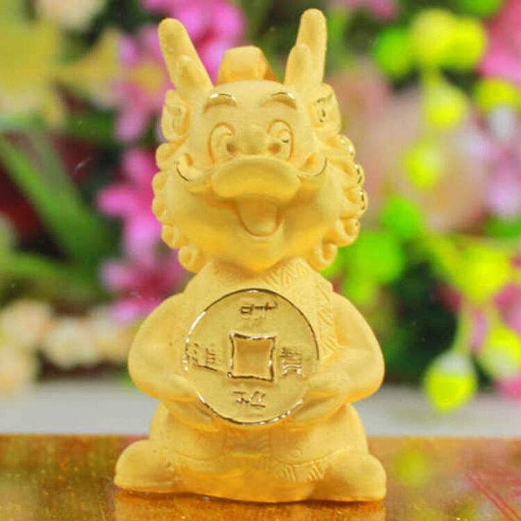 唯卡慕拉 绒沙金摆件-卡通龙--招财进宝 千足金镀金摆件【图片 价格