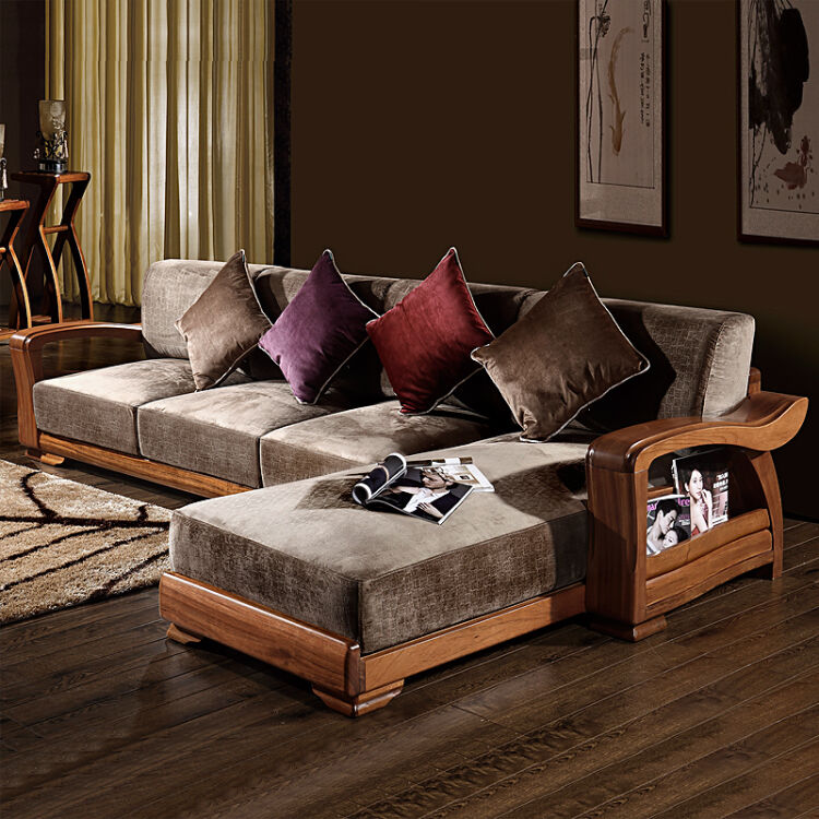 居克斯邦 全实木沙发 布艺沙发组合 新中式木质客厅家具 优质楠木 带