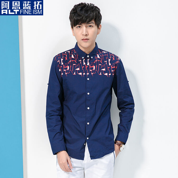 alt阿恩蓝拓春季时尚修身长袖衬衫男ad60110103 深蓝色 xl(180/96a)