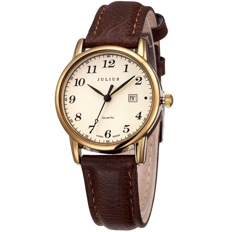 聚利时(julius)手表英伦系列复古数字刻度防水石英表女士手表咖色ja