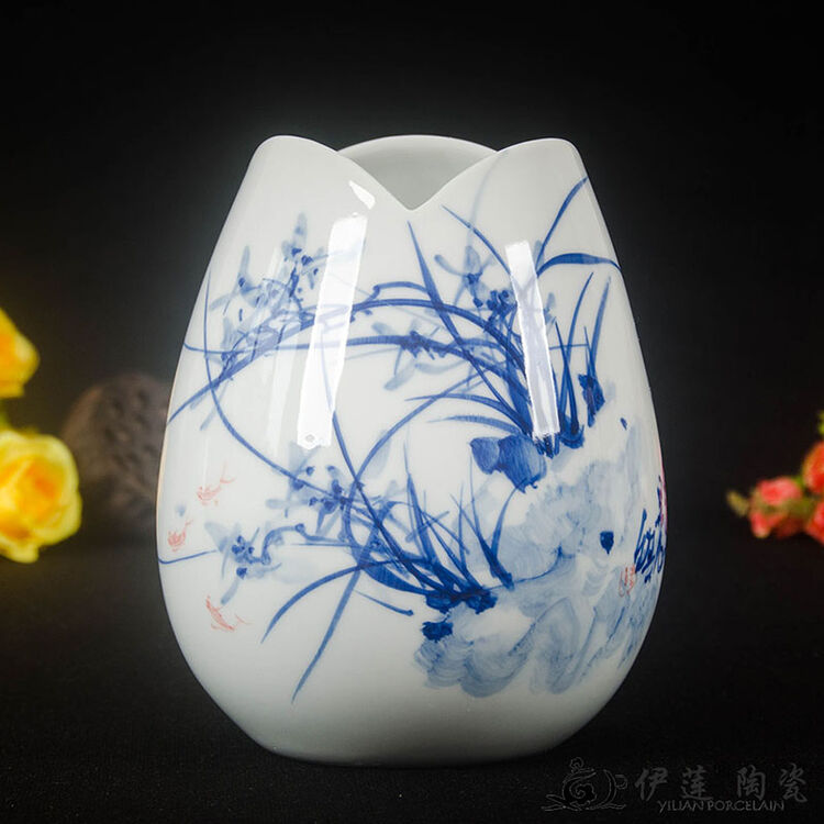 伊莲 景德镇陶瓷青花瓷花瓶工艺品摆件 酒柜电视柜办公室房间装饰品