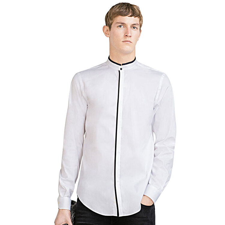 富绅virtue 时尚拼接立领门襟修身男长袖衬衫 00c172lf 白色 38(165
