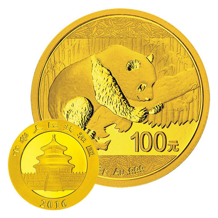 中藏天下 中国金币 2016年熊猫纪念币 熊猫金币 8克100元面值