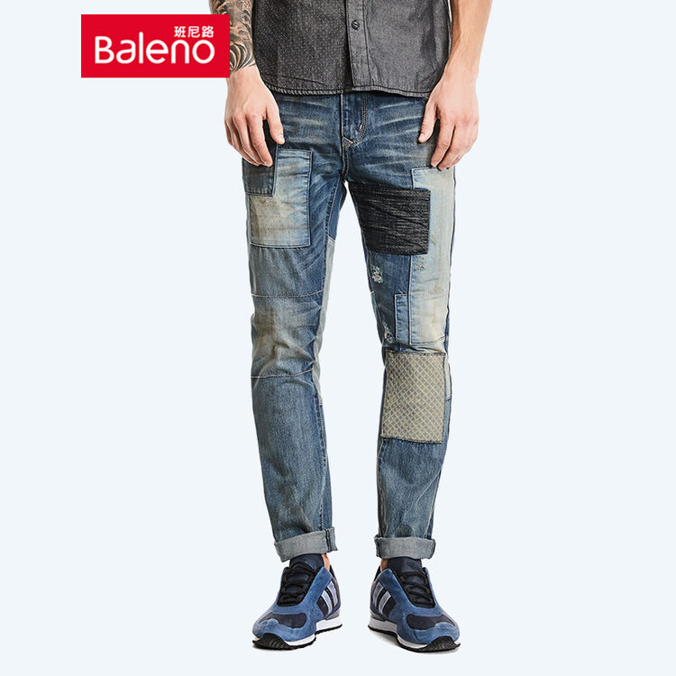 baleno/班尼路s&k 2017春季青年纯棉复古潮长裤男牛仔裤男 m6m灰蓝