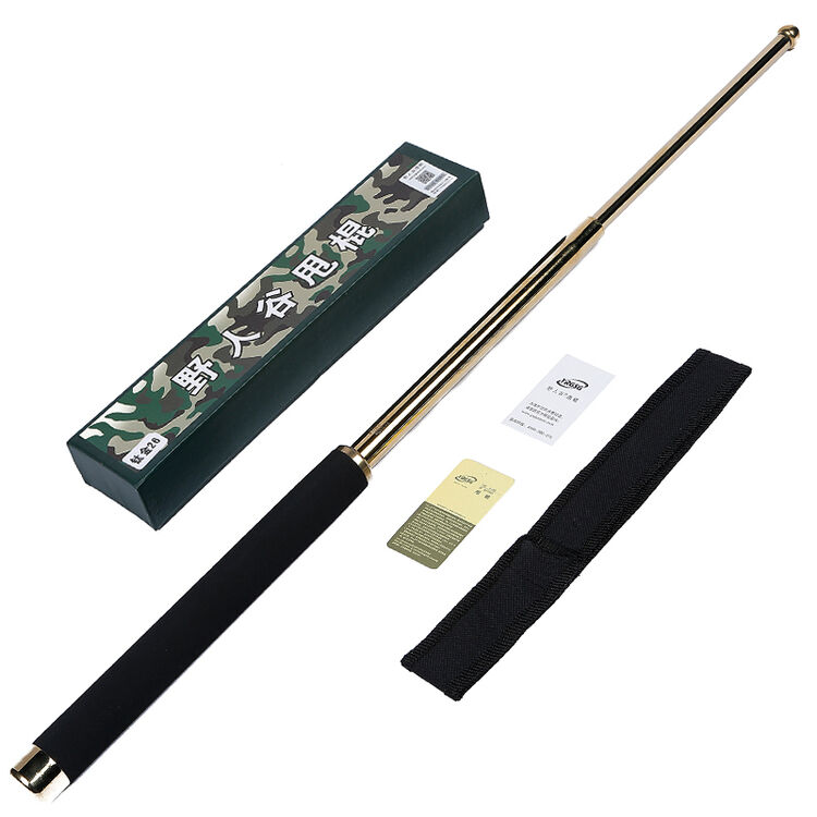 野人谷 甩棍 精钢三节甩棍表演棍 防身野外伸缩棍 可以碎砖26寸 金色