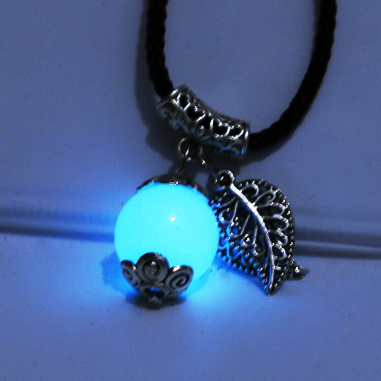 荧光石平安扣挂件夜明珠项坠葫芦项链男女款时尚饰品 转运珠蓝色款