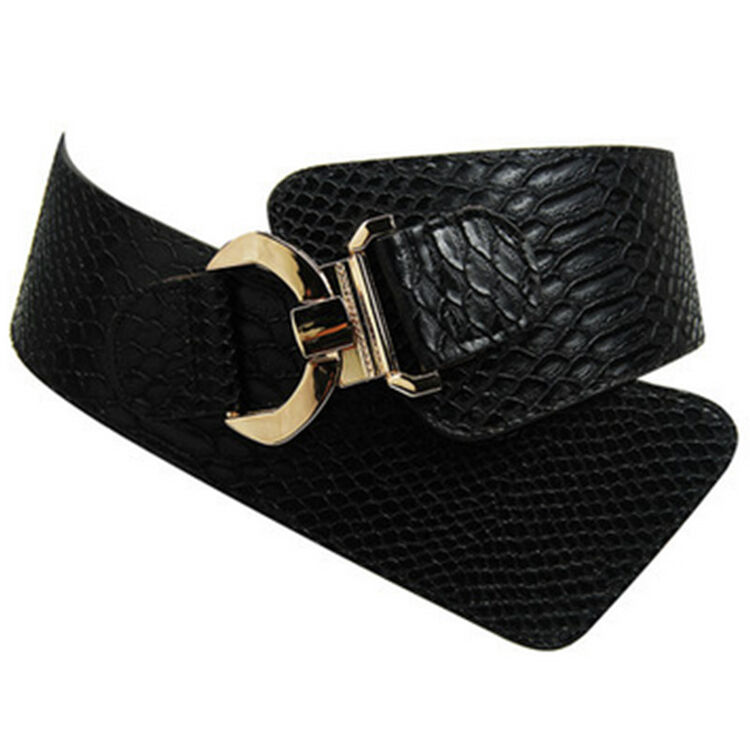 百搭春秋款松紧装饰修身腰封斜搭女士腰带配裙子皮带 黑色