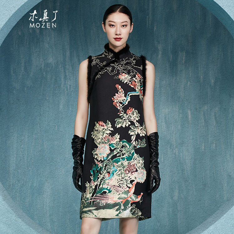 木真了2016新款民族风印花貂毛条棉马甲女上衣 1209 01黑色 l