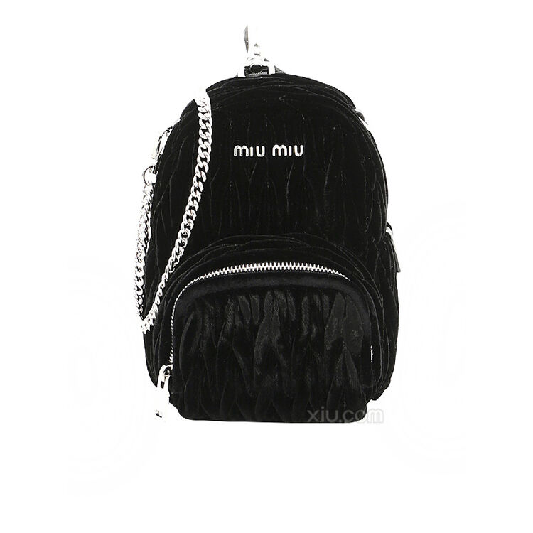 miu miu 缪缪 女士链条褶皱迷你双肩包 黑色 f