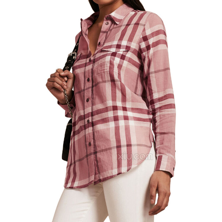 burberry 博柏利 女士格纹纯棉衬衫 粉色 s