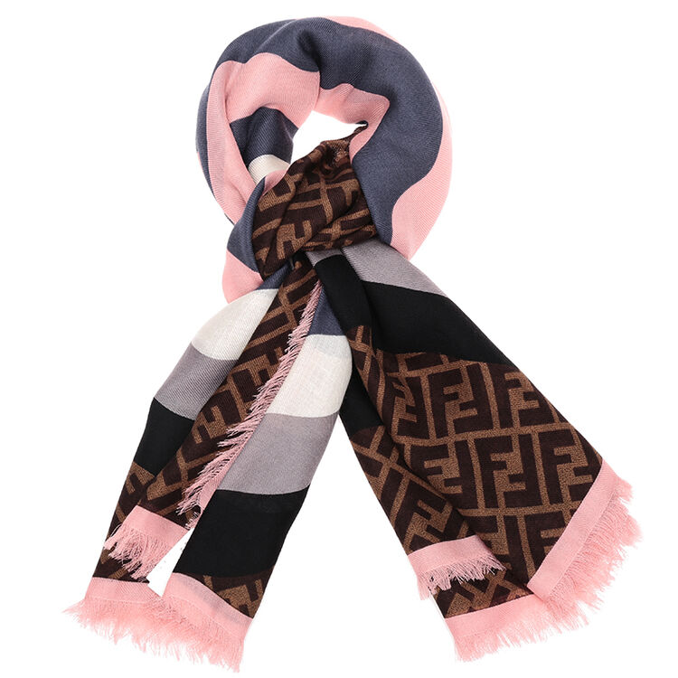 fendi 芬迪 女士多色拼色粉色滚边双f图案混纺羊毛围巾 fxt069 oa1 f0