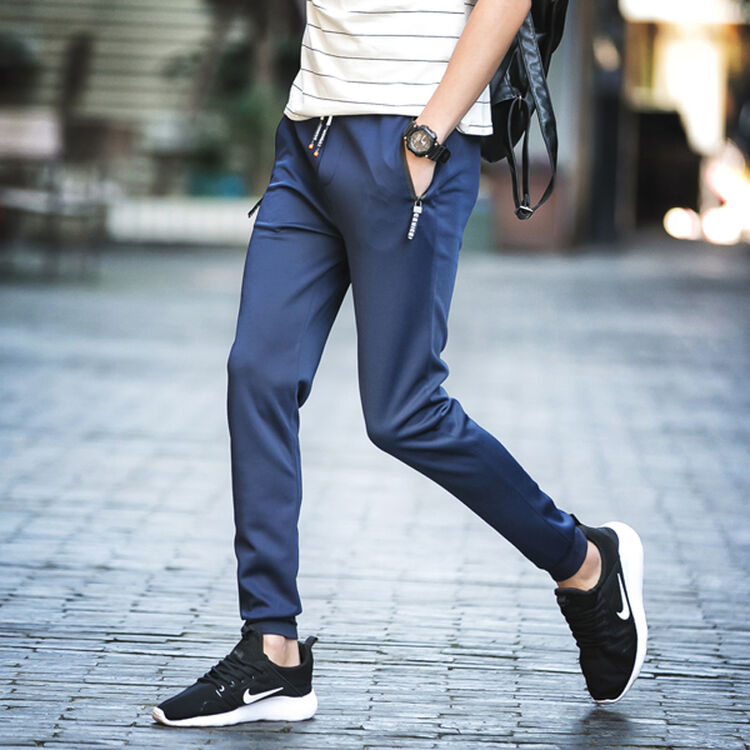 欧伦亚 男士休闲裤修身小脚裤休闲裤男松紧带运动裤 深蓝色 3xl