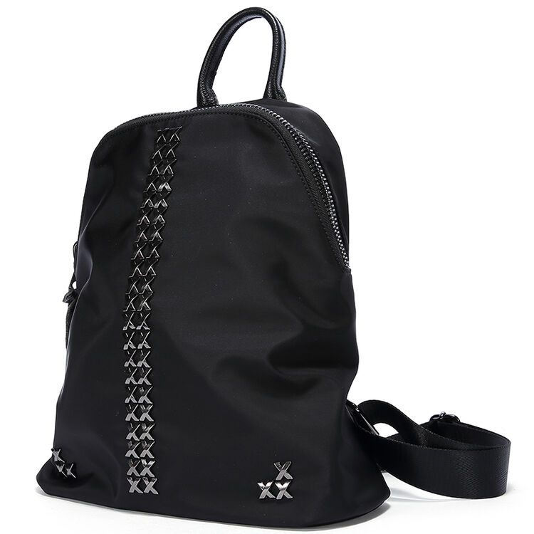 plover 女士双肩包 防水布配头层牛皮革铆钉休闲背包 p16202l106j黑色