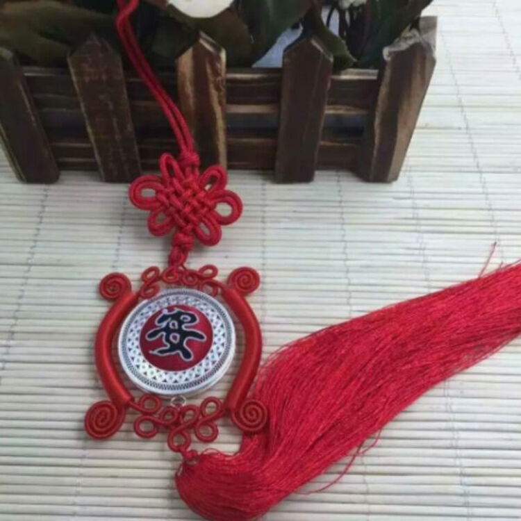 高档汽车挂件银刺绣后视镜挂饰保平安 安字挂件