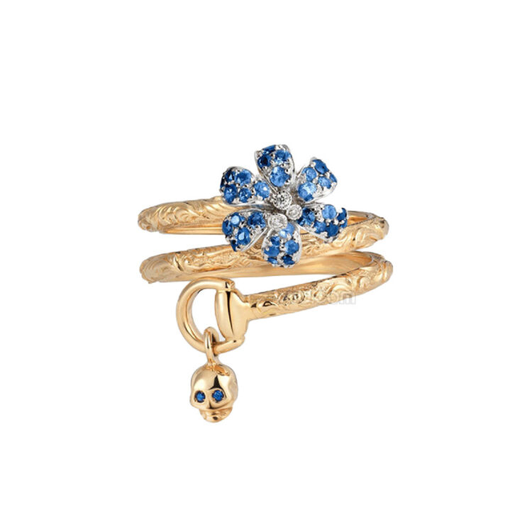 gucci 古驰 花朵镶钻宝石18k金戒指 图片色 7