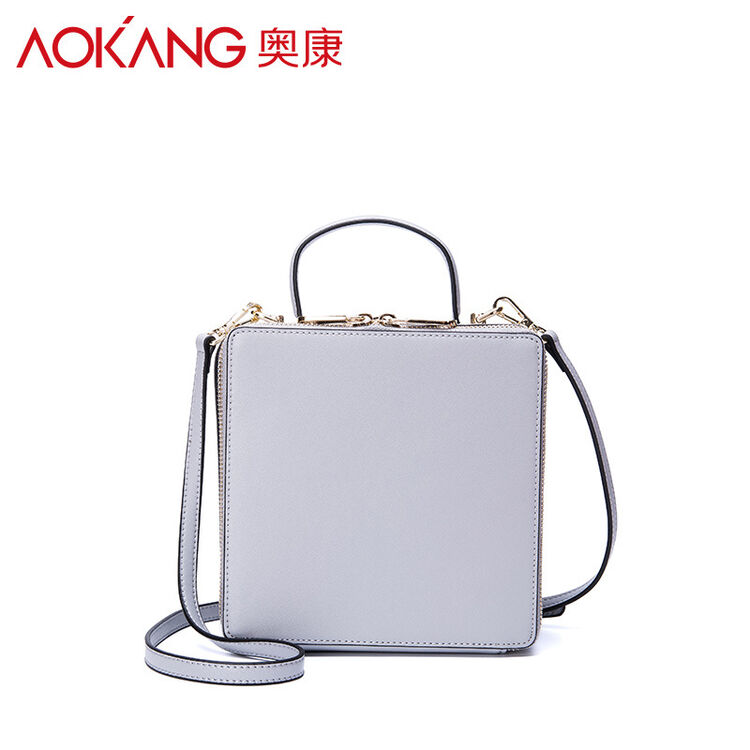 奥康皮具 女包女士手提包单肩包纯色双拉链包纯色小方包包 灰色