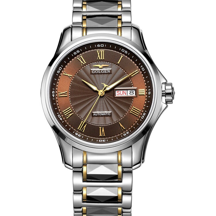 古尊(golgen)手表 男士机械表商务型英伦风休闲款防水钨钢表带男表 咖