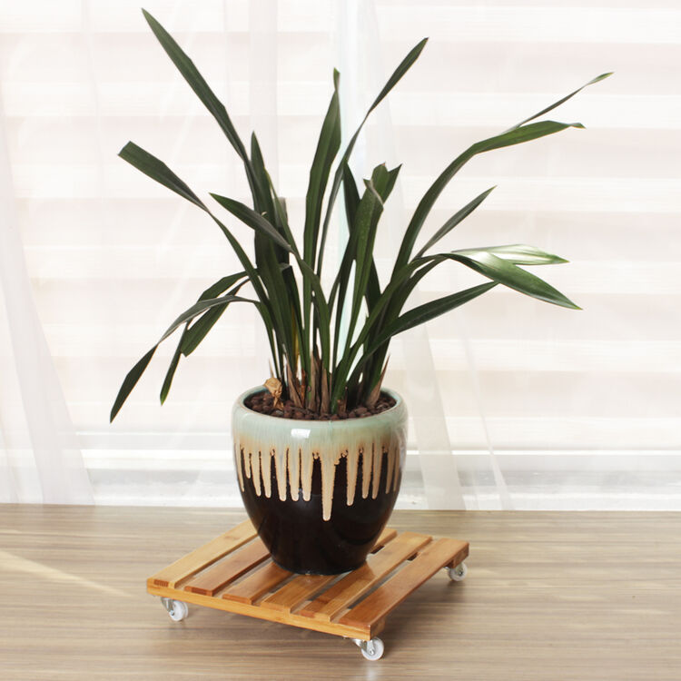 快乐周末 楠竹可移动花架客厅室内实木多肉花架带轮托盘置物架花托