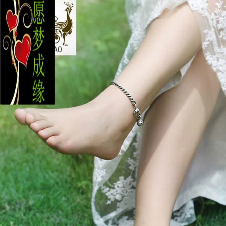 足银手镯绣球女款镯子简约民族风开口定制款 脚镯
