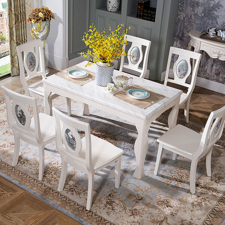 太子 家居 欧式餐桌椅组合 实木餐桌餐厅长方形一桌四椅 六椅 吃饭桌f