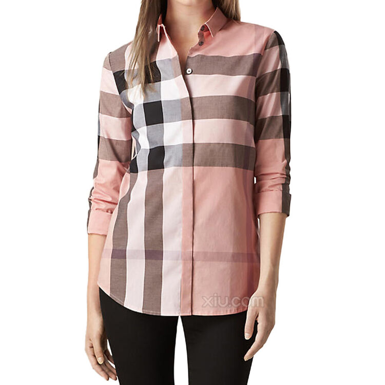burberry 博柏利 女士格纹纯棉衬衫 粉色 xl