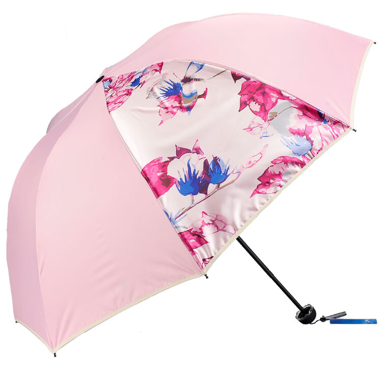 天堂伞女士三折太阳伞防紫外线遮阳伞黑胶防晒晴雨伞 粉色