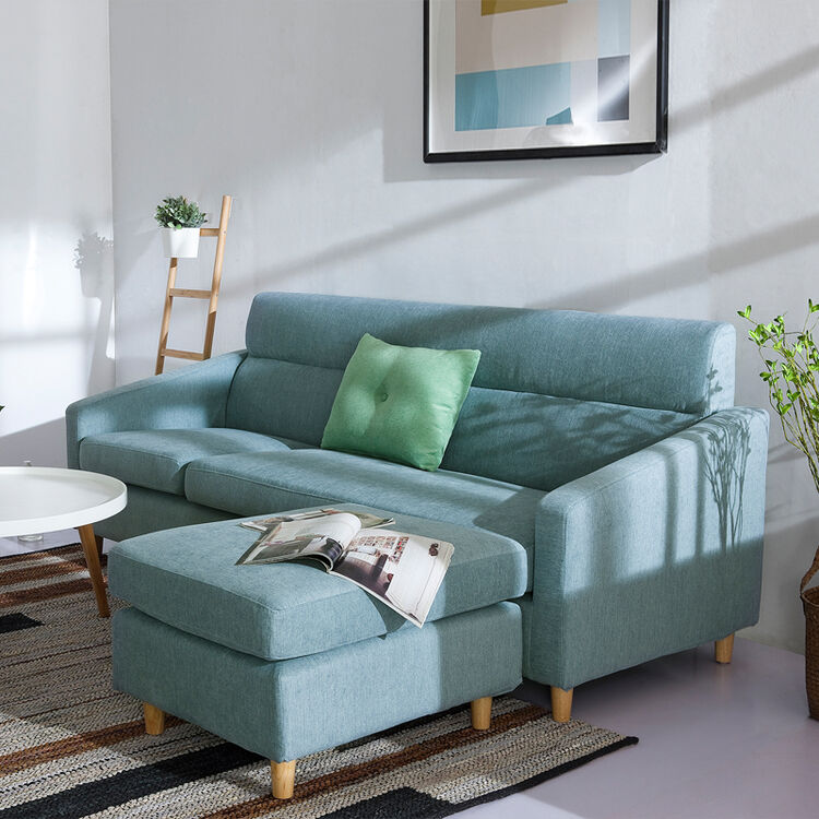 宫御 布艺沙发 北欧小户型全拆洗实木组合沙发床 青灰色 三人位 脚踏