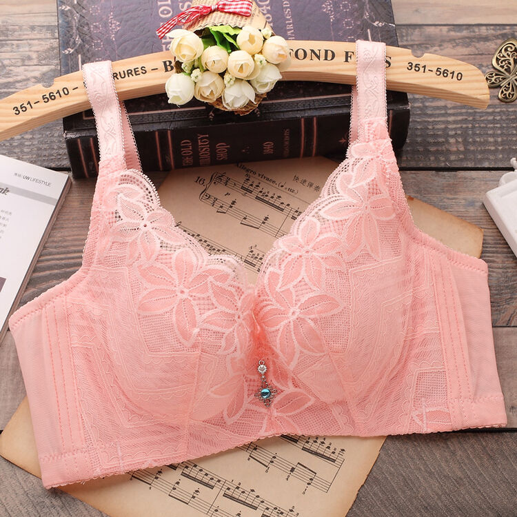 无海绵文胸超薄款大胸夏季胖mm聚拢收副乳显小女内衣胸罩 虾粉色 80c