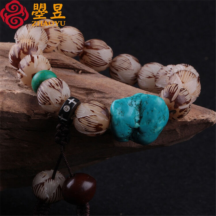曌昱 菩提子花根雕刻莲花手串男女士款佛珠手链