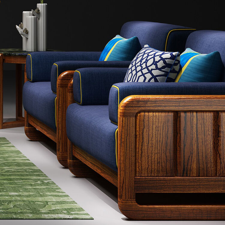 木沙发组合新中式木头沙发1 2 3带布艺垫可定制大斑马实木客厅家具 长
