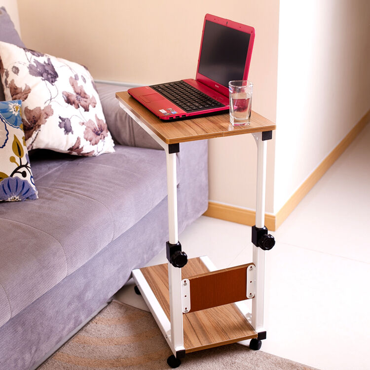 智亚旋转电脑桌沙发边床边可升降升缩桌面简约大方可移动 584b-古橡木