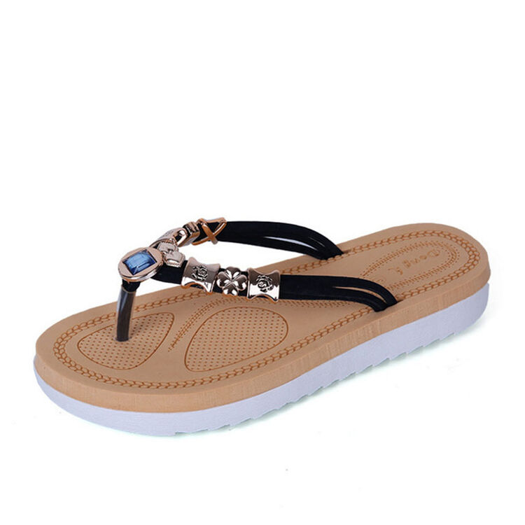 时尚人字拖夹趾女拖鞋水钻串珠松糕厚底软底大码女凉鞋xk-hh-298kp