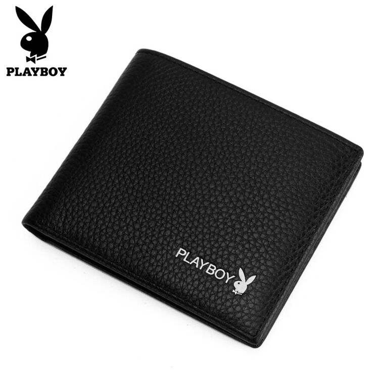花花公子 playboy 男士商务休闲头层牛皮钱夹短款票夹横款真皮钱包