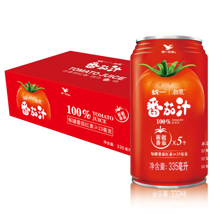 统一100%番茄汁0脂精选新疆番茄 浓缩还原335ml*24罐西红柿汁火锅搭子 光明服务菜管家商品