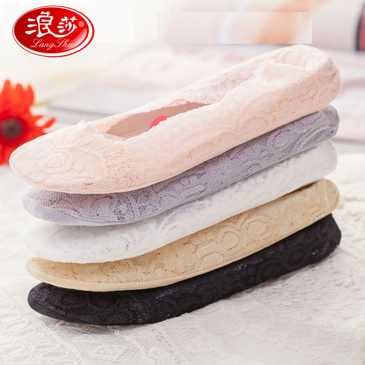 浪莎船袜女士隐形无痕冰丝蕾丝女袜(6双装)防滑夏季薄款 冰丝款 灰色6