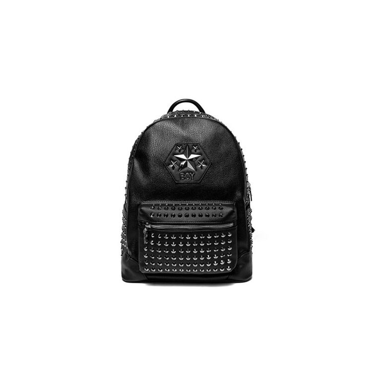 boylondon韩国潮牌双肩包16年秋冬新款铆钉黑色男女同款b63bg02u89