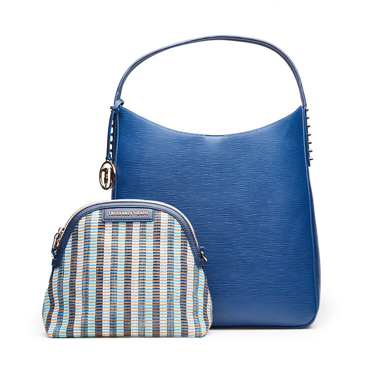 trussardi jeans杜鲁萨迪女式蓝色聚氨酯铆钉装饰子母单肩包75bn73 48